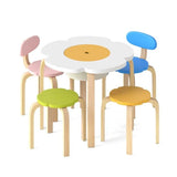Children's table and 4 spine supporting chairs set in flower theme with hidden storage