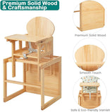 Chaise haute pour bébé 2 en 1 de luxe en bois écologique, combinaison réglable en hauteur | Ensemble table et chaises | Naturel | 6 mois+