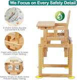 كرسي مرتفع للأطفال 2 في 1 من الخشب الصديق للبيئة بارتفاع قابل للتعديل | طقم طاولة وكرسي | طبيعي | 6 أشهر زائد