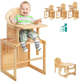 كرسي مرتفع للأطفال 2 في 1 من الخشب الصديق للبيئة بارتفاع قابل للتعديل | طقم طاولة وكراسي | طبيعي | 6 م+