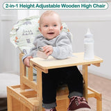 كرسي مرتفع للأطفال 2 في 1 من الخشب الصديق للبيئة بارتفاع قابل للتعديل | طقم طاولة وكرسي | طبيعي | من 6 أشهر إلى 5 سنوات