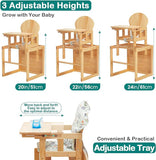 Wysokie krzesełko dla dziecka 2 w 1 Deluxe Eco Wood Wood z regulacją wysokości | Zestaw stołu i krzeseł | Naturalny 