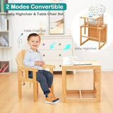 Seggiolone per bambini combinato Deluxe Eco Wood 2 in 1 con altezza regolabile in legno | Set tavolo e sedie | Naturale | 6 mesi e oltre