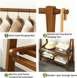 Folding Eco 100% Bamboo Wood |  Freestanding Clothes Rack with 2 Shelves & Side Hooks  | Natural | 1.6m High