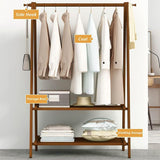 Folding Eco 100% Bamboo Wood |  Freestanding Clothes Rack with 2 Shelves & Side Hooks  | Natural | 1.6m High