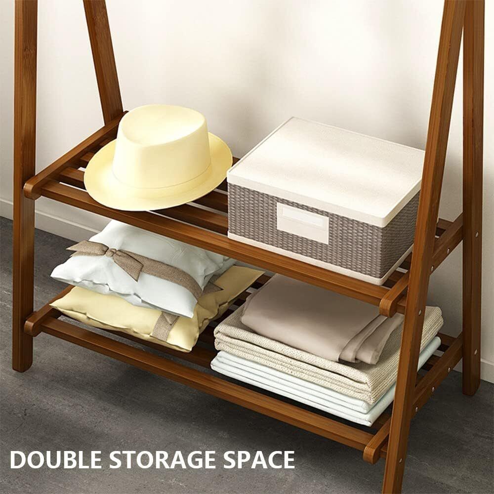 Cloth Rack Fold 100% Eco Bamboo Folding Freestanding Clothes Rack | 2 Shelves & Hooks ...