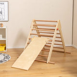 3-in-1 Eco Wood Folding Climbing Frame | Montessori Pikler Triangle, Slide & Climber All Natural finish