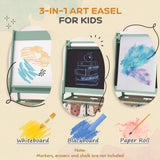 Montessori Childrens Easel | 2 Sided Whiteboard & Chalkboard Easel and Paper Roll | 2 Storage Boxes | Sage Green