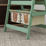 Double Sided Whiteboard & Chalkboard Childrens Easel with Paper Roll | 2 Animal themed Storage Boxes | Sage Green