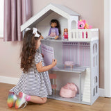 Grande casa delle bambole libreria montessori in legno | libreria | deposito di giocattoli | bianco e grigio