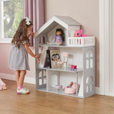 Grande bibliothèque Montessori en bois Dollhouse | Bibliothèque | Stockage | Blanc et gris