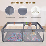 Large Playpen and Ball Pool with Carry Bag  & Pull-up Rings| Mesh Fabric | 2. x 1.5m | Grey