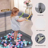 Large Baby Playpen and Ball Pool with Carry Bag  & Pull-up Rings| Mesh Fabric | 2. x 1.5m | Grey