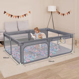 Large Baby Playpen | Ball Pool with Carry Bag  & Pull-up Rings| Mesh Fabric | 2. x 1.5m | Grey