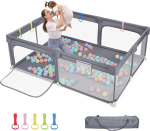 Grote babybox en ballenbad met draagtas en optrekringen| Mesh-stof | 2. x 1,5 m | Grijs