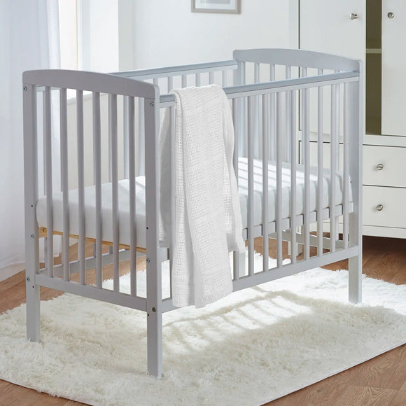Grey Eco Solid Pine Space Saver Cot Height Adjustable Mattress 104 x 56cm www.littlehelper