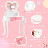 Close-up of heart-shaped mirror, pink drawer knob and pretend hairdryer socket