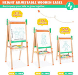 3-in-1 Eco Conscious Wood Height Adjustable Easel | Whiteboard | Blackboard Double Easel | 3-10 Age