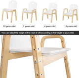 Conjunto de 2 cadeiras infantis modernas de madeira branca com altura ajustável | Cadeiras para crianças