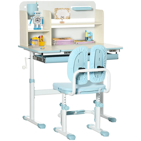 Children's Montessori Ergonomic Height Adjustable Tilting Desk & Chair | Blue | 3-12 Years