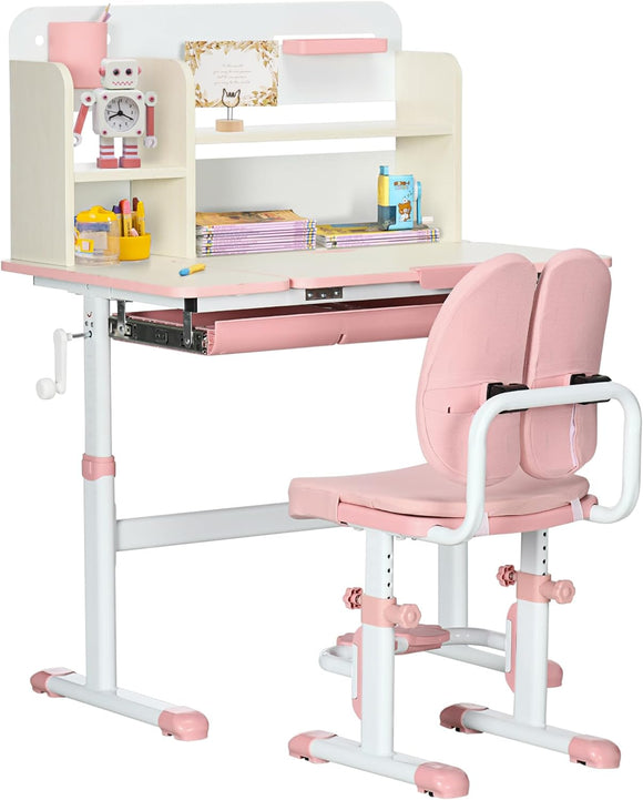 Children's Montessori Ergonomic Height Adjustable Tilting Desk & Chair | Pink | 3-12 Years
