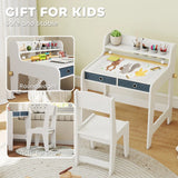 White kids craft table and chair set for ages 3 to 8 years
