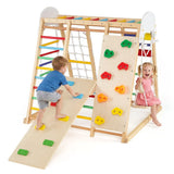 Foldable 8-in-1 wooden indoor climbing frame with swing
