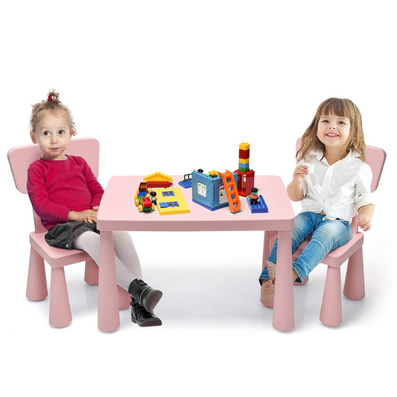 Montessori Table & Spine-Protecting Ergonomic Chairs x 2 | Soft Pink | 1-7 Years