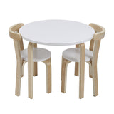Mesa infantil redonda de madera de álamo ecológico | 2 sillas ergonómicas | blanco | 3-10 años+