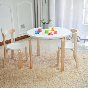 Mesa infantil redonda de madera ecológica | 2 sillas ergonómicas | blanco | 3-10 años+