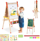 Montessori Height Adjustable Eco Folding Wood Easel | Whiteboard, Blackboard | Paper Roll | Large Accessory Pack | 3-8 Years