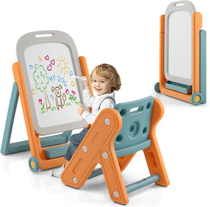 Przenośne i składane sztalugi Montessori z regulacją wysokości i siedziskiem podtrzymującym kręgosłup | 3-7 lat