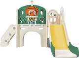 Children’s 7-in-1 Montessori Slide Set | Basketball Hoop | Castle Look out Telescope | Climber | Ring Toss