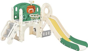 Children’s 7-in-1 Montessori Slide Set | Basketball Hoop | Castle Look out with Telescope | Climber | Ring Toss | 18m+