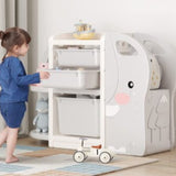 Grand rangement de jouets Montessori Nelly l’éléphant | Bibliothèque | Coffre à jouets pour 3 ans+