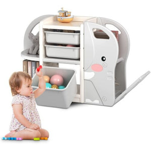 Grand rangement de jouets Montessori Nelly l’éléphant | Bibliothèque | Coffre à jouets | 3 ans+