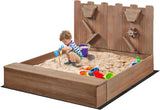 2-in-1 Extra Large Montessori Eco Natural Fir Wood Sandpit | Sand & Waterwall | 3-8 Years