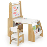 White & natural Montessori art desk and chair set