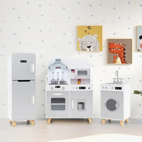 Modular Montessori Toy Kitchen | Fridge | Washing Machine | Realistic Lights & Sounds | Accessories