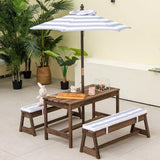 Kids Picnic Table with Padded Cushions and Sun Umbrella