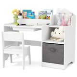 Modern white children’s desk and chair set with shelves