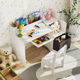 Child’s study desk in white with open storage shelves