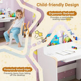 Kids ergonomic white desk and chair with grey fabric drawer