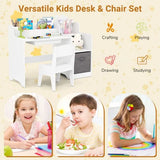 White wooden study table and chair for playroom or bedroom