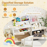 White kids desk with fabric bin and drawer for study