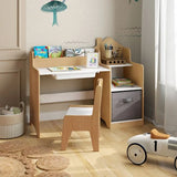 Children’s study desk with open shelves and drawer
