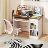 Children's White Homework Desk | Bureau | Storage Shelves & Drawer | 5-14 Years