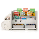 Beige and grey car shaped children's book and toy storage unit