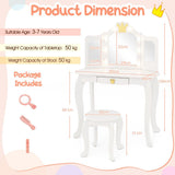 - Dimensions of white children’s LED dressing table and matching round stool