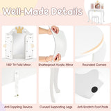 Close-up of folding acrylic mirror, rounded corners and anti-toppling device